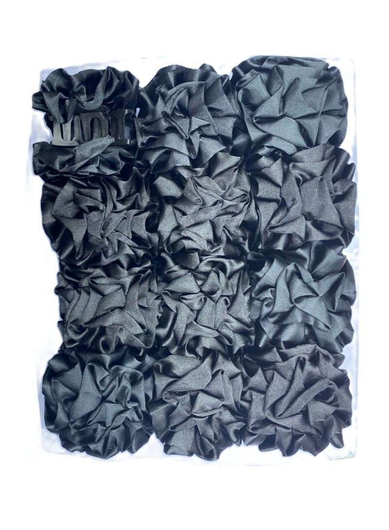 مجموعة مشابك شعر سكاي شاين، 4 قطع، لون أسود، بتصميم زهور كبيرة - حاملات كعكة شعر مزينة بكشكشة من القماش للنساء | مشابك قوية مانعة للانزلاق للشعر الكثيف والطويل والثقيل - Image 2