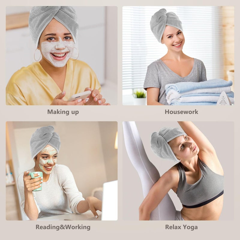 Aidea Microfiber Hair Towel Wrap  2 Pack Hair Turbans  Super Absorbent Quick Dry Hair Towel Wrap For All Hair Types Anti Frizz  26""?10""  Grey - Image 5