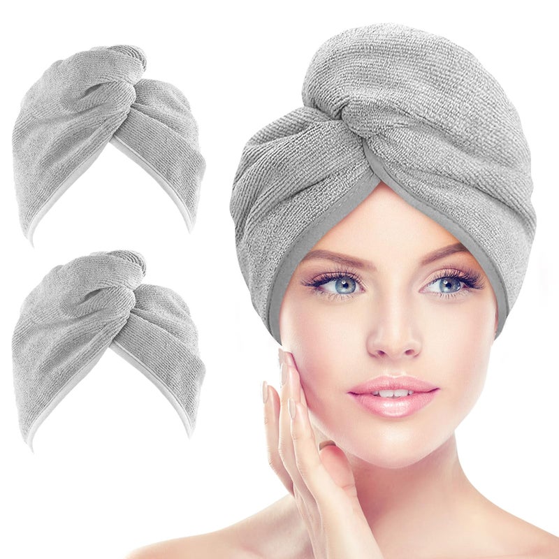 Aidea Microfiber Hair Towel Wrap  2 Pack Hair Turbans  Super Absorbent Quick Dry Hair Towel Wrap For All Hair Types Anti Frizz  26""?10""  Grey - Image 1