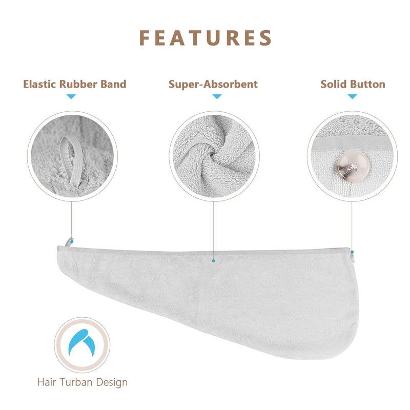 Aidea Microfiber Hair Towel Wrap  2 Pack Hair Turbans  Super Absorbent Quick Dry Hair Towel Wrap For All Hair Types Anti Frizz  26""?10""  Grey - Image 2