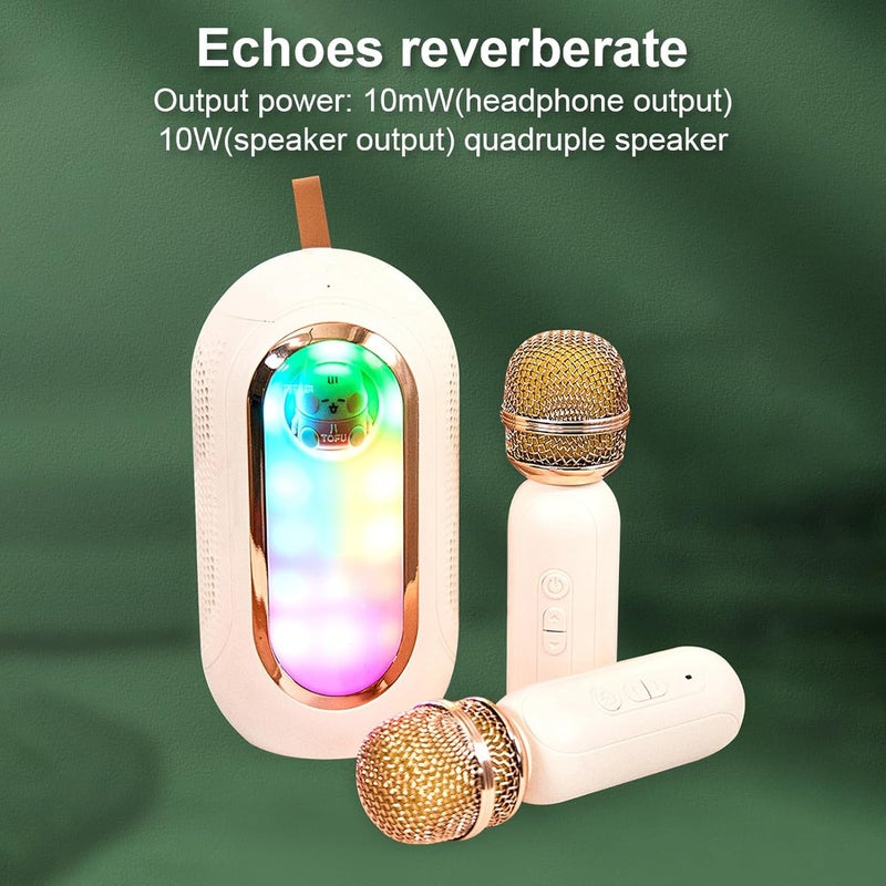 Karaoke Machine with 2 Microphone ABS Mini Portable Speaker for Outdoor Indoor Family Home Party (Beige) - Image 3