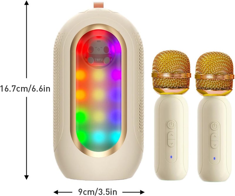 Karaoke Machine with 2 Microphone ABS Mini Portable Speaker for Outdoor Indoor Family Home Party (Beige) - Image 2