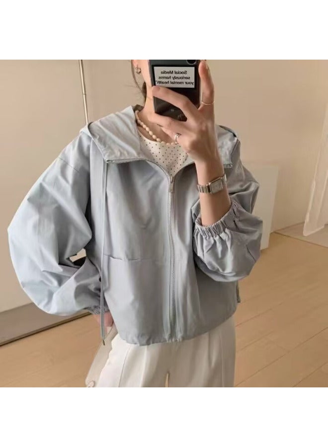 European Hooded Fashion Design Drawstring Jacket Spring All-match Slim Look Small Jacket Top