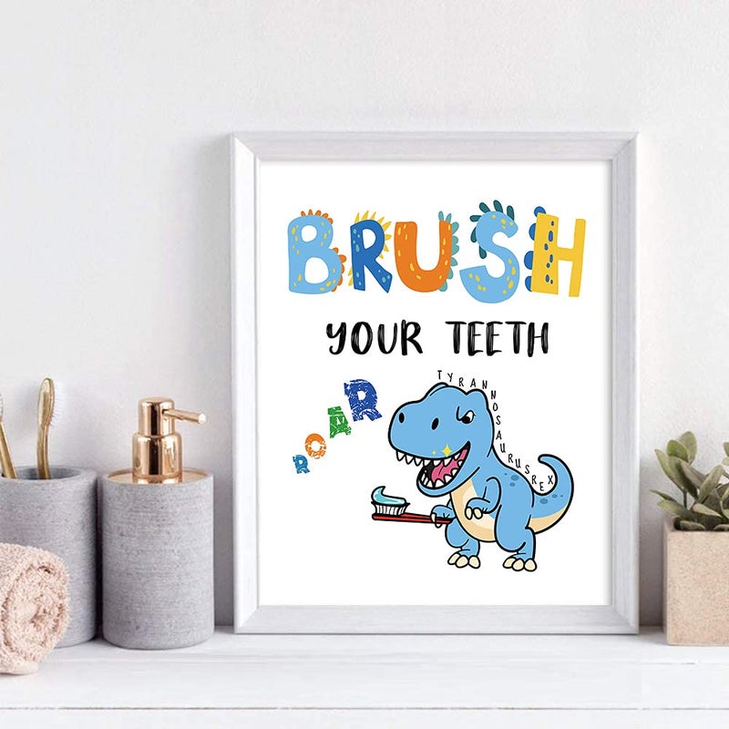 FALJIOK Dinosaur Bathroom Decor  Funny Dinosaur Themed Bathroom Inspirational Quotes Art Print Humorous Quotes Painting  Set of 4 (8 X10 )  Unframed - Image 2