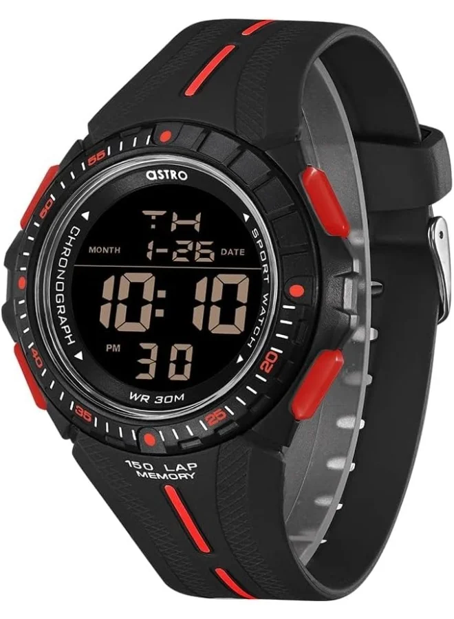 ASTRO Astro Kids Quartz Movement Watch, Digital Display and Polyurethane Strap - A22913-PPBBR, Black Red