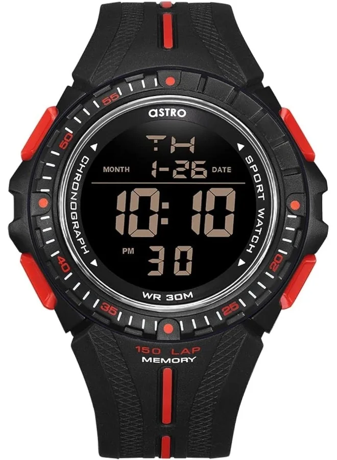 ASTRO Astro Kids Quartz Movement Watch, Digital Display and Polyurethane Strap - A22913-PPBBR, Black Red