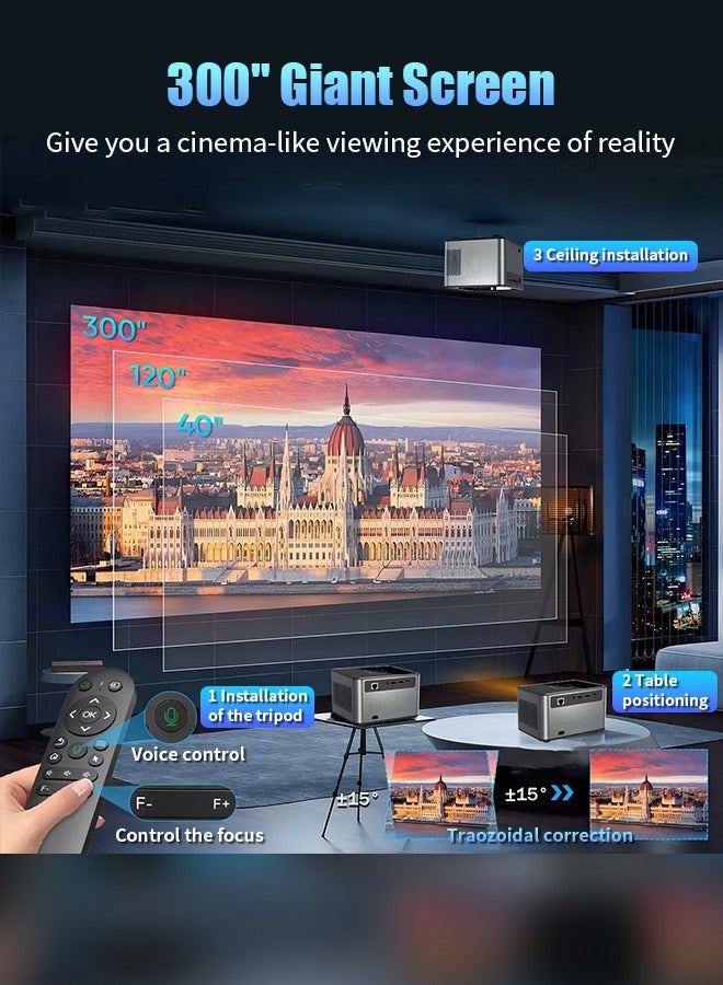 [تركيز كهربائي وتصحيح الانحراف] جهاز عرض احترافي بدقة 4K يعمل بنظام أندرويد 10 HD 14000 لومن 2 جيجا بايت رام + 16 جيجا بايت روم بلوتوث 5.0 واي فاي 5G/2.4G صوت عالي الدقة مع منفذ Rj45
