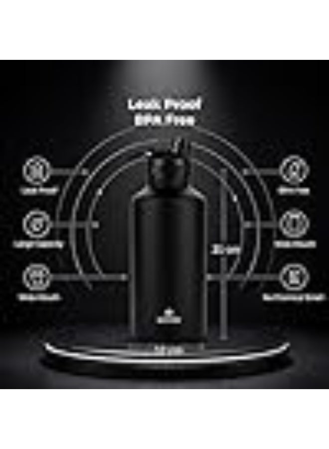 Speedex Vacuum Insulated Stainless Steel Water Bottle 2 Litre (2000ml / 2L / 2 Ltr) with 2-in-1 Lid (Straw & Spout), Hot & Cold Leakproof Thermosteel Travel Flask for Gym & Outdoor (Black) - Image 3