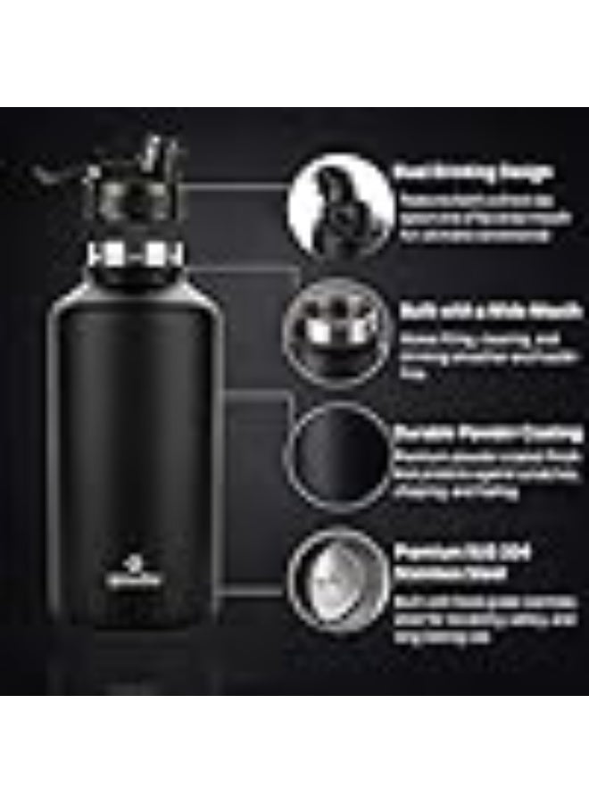 Speedex Vacuum Insulated Stainless Steel Water Bottle 2 Litre (2000ml / 2L / 2 Ltr) with 2-in-1 Lid (Straw & Spout), Hot & Cold Leakproof Thermosteel Travel Flask for Gym & Outdoor (Black) - Image 2