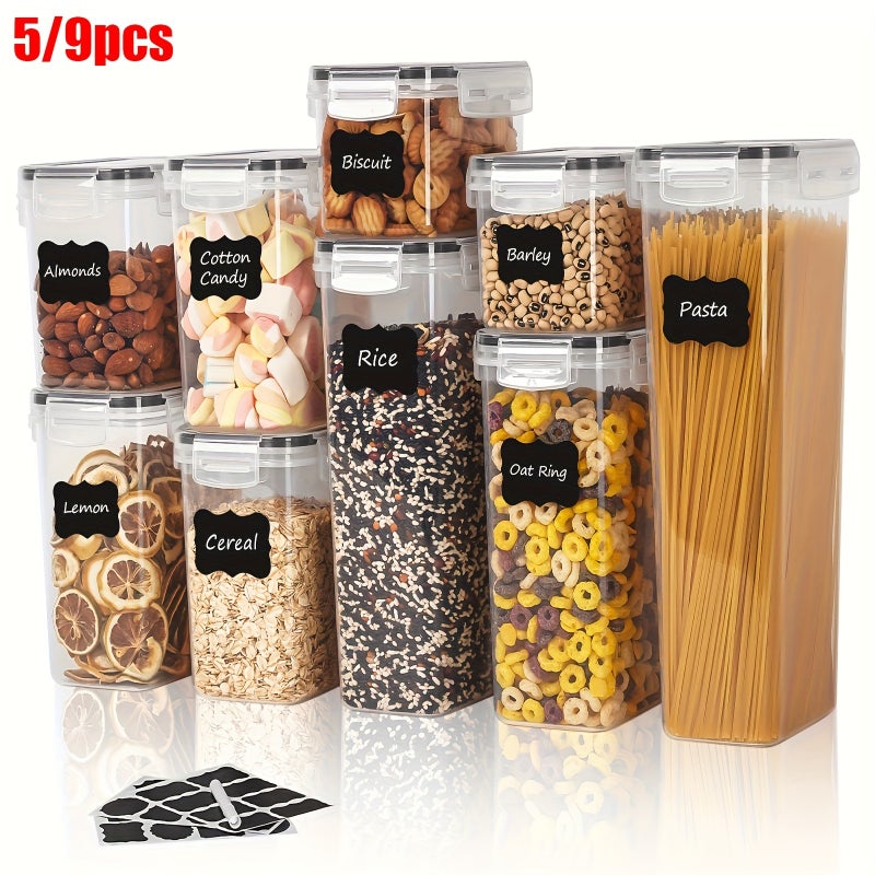 5/9pcs Airtight Food Storage Containers Set with Lids, Plastic Dry Food Containers for Kitchen Pantry Organization and Storage, Dishwasher Safe,Include Labels, Marking Pen - Image 2