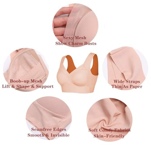 WOWENY Seamless Wirefree Bras for Women Mesh Comfortable Padded Back Smoothing Bra(168 Sleep Beige,Medium) - Image 5