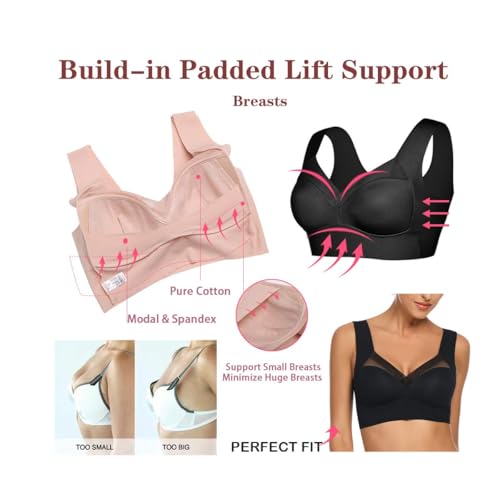 WOWENY Seamless Wirefree Bras for Women Mesh Comfortable Padded Back Smoothing Bra(168 Sleep Beige,Medium) - Image 4