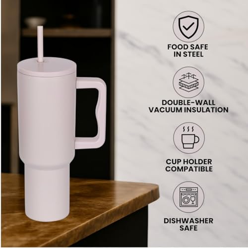 CYNVEXA Tumbler with lid and Straw 1200ML Cup Stainless Steel Vacuum Insulated Tumbler for Water, Iced Tea or Coffee 1.2L Office Gym Travelling (40-Oz-Rose) - Image 2