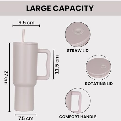 CYNVEXA Tumbler with lid and Straw 1200ML Cup Stainless Steel Vacuum Insulated Tumbler for Water, Iced Tea or Coffee 1.2L Office Gym Travelling (40-Oz-Rose) - Image 5