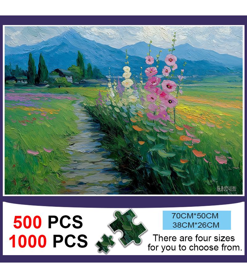 لغز مكون من 500 قطعة، مشهد طريق الزهور، مقاس 38 × 26 سم، هدية للميلاد وعيد الأم. - Image 1