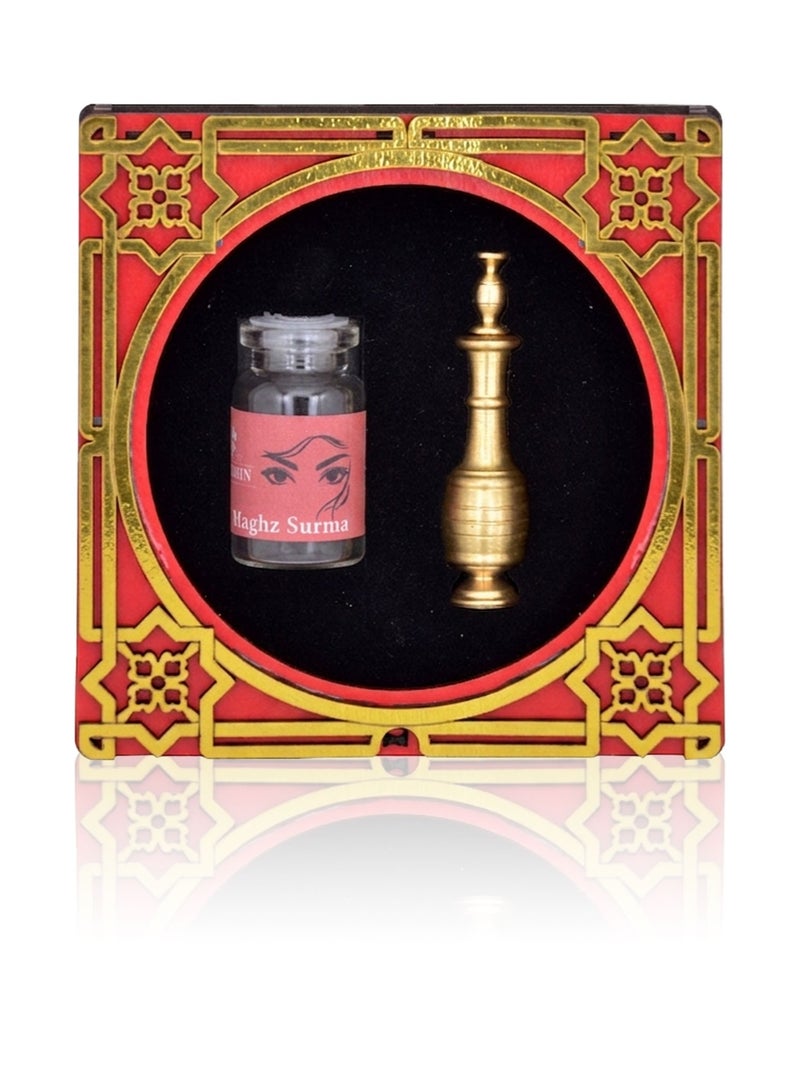 ZARCHIN Wooden Box Kajal Set with Traditional Kohl Powder – Handcrafted Surma Container Box with Applicator | Natural Eye Cosmetic Gift Set - Image 1