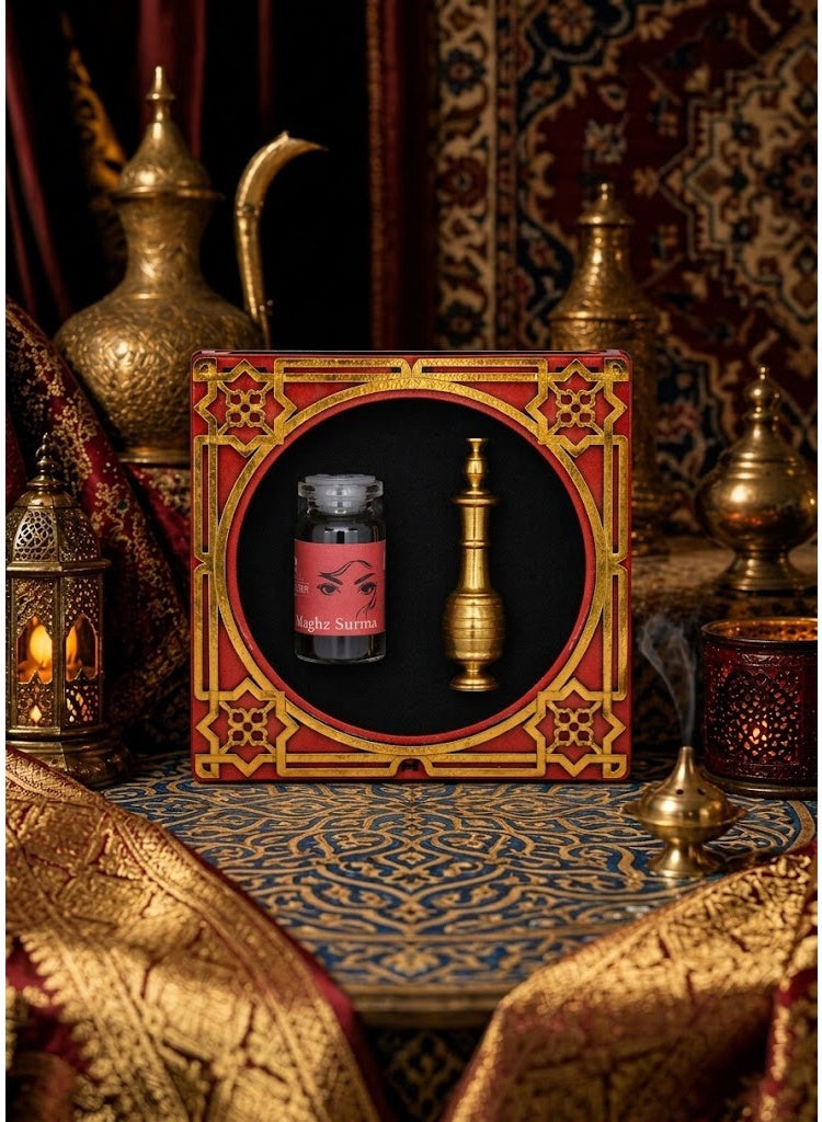 ZARCHIN Wooden Box Kajal Set with Traditional Kohl Powder – Handcrafted Surma Container Box with Applicator | Natural Eye Cosmetic Gift Set - Image 2