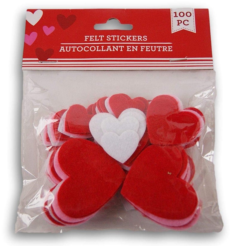 Daisy Crafts Heart Shaped Valentine Themed Felt Mini Sticker Set - Red  White  And Pink - 100 Piece - Image 1