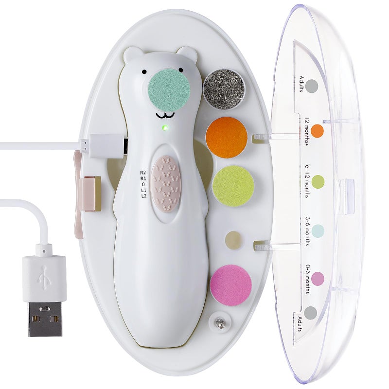 haakaa Baby Nail Trimmer Electric with LED Light - Rechargeable Nail Clippers and Buffer for Babies, Infants, and Adults - Includes Additional Replacement Heads and Charging Cable (Bear Design) - Image 1