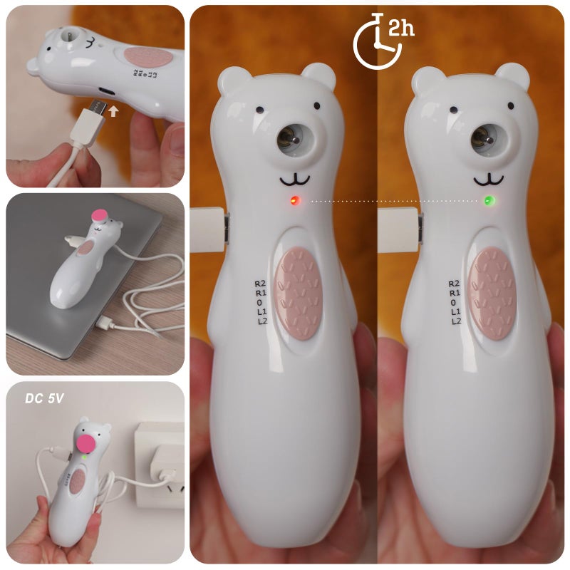 haakaa Baby Nail Trimmer Electric with LED Light - Rechargeable Nail Clippers and Buffer for Babies, Infants, and Adults - Includes Additional Replacement Heads and Charging Cable (Bear Design) - Image 3