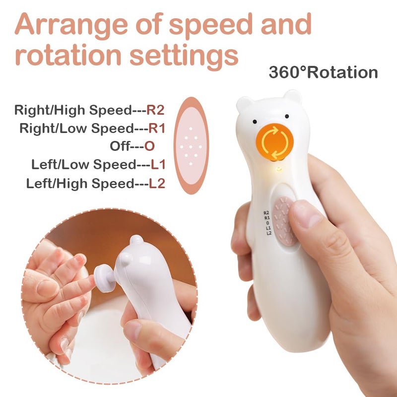 haakaa Baby Nail Trimmer Electric with LED Light - Rechargeable Nail Clippers and Buffer for Babies, Infants, and Adults - Includes Additional Replacement Heads and Charging Cable (Bear Design) - Image 5