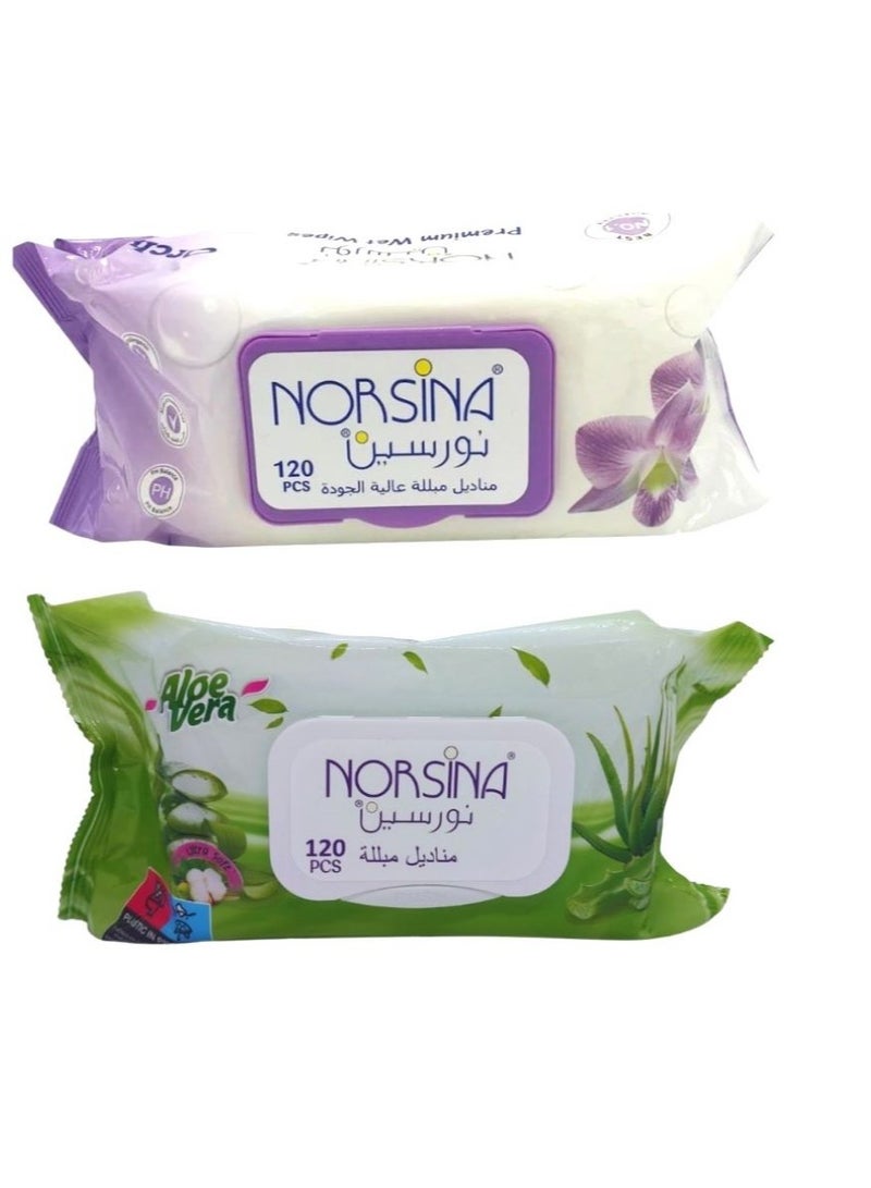 Norsina Orchid and Aloe Vera Wet Wipes from Norseen, 120 wipes x 2 pieces - Image 1