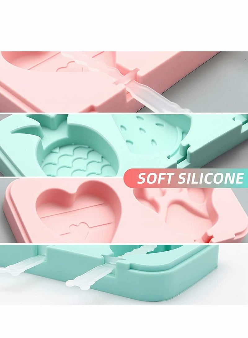 SYOSI 2 Pack Silicone Popsicle Molds, Reusable Easy Release Food Grade Popsicle Maker Molds, Pop Molds with Lid and 5 Reusable Plastic Sticks for DIY Homemade Ice Cream Molds (Pink + Blue) - Image 5