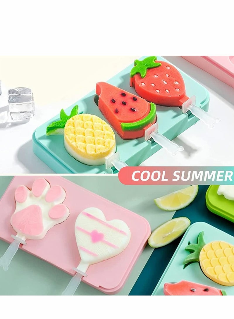 SYOSI 2 Pack Silicone Popsicle Molds, Reusable Easy Release Food Grade Popsicle Maker Molds, Pop Molds with Lid and 5 Reusable Plastic Sticks for DIY Homemade Ice Cream Molds (Pink + Blue) - Image 3