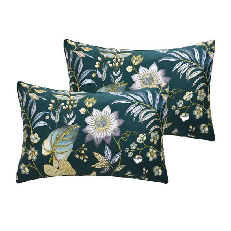 FADFAY 800 Thread Count 100% Egyptian Cotton Elegant Peony Print Pillowcases (King Size 20× 36 inch, Teal) - Image 1