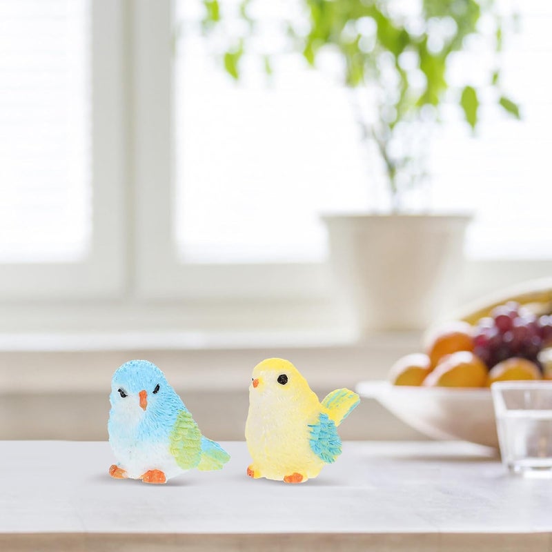 jojofuny 10pcs Resin Craft Bird Decor Miniature Simulation Birds Ornaments for Garden Micro-Landscape Succulent Plant Decorations Yellow and Blue Twisting Head Designs - Image 4