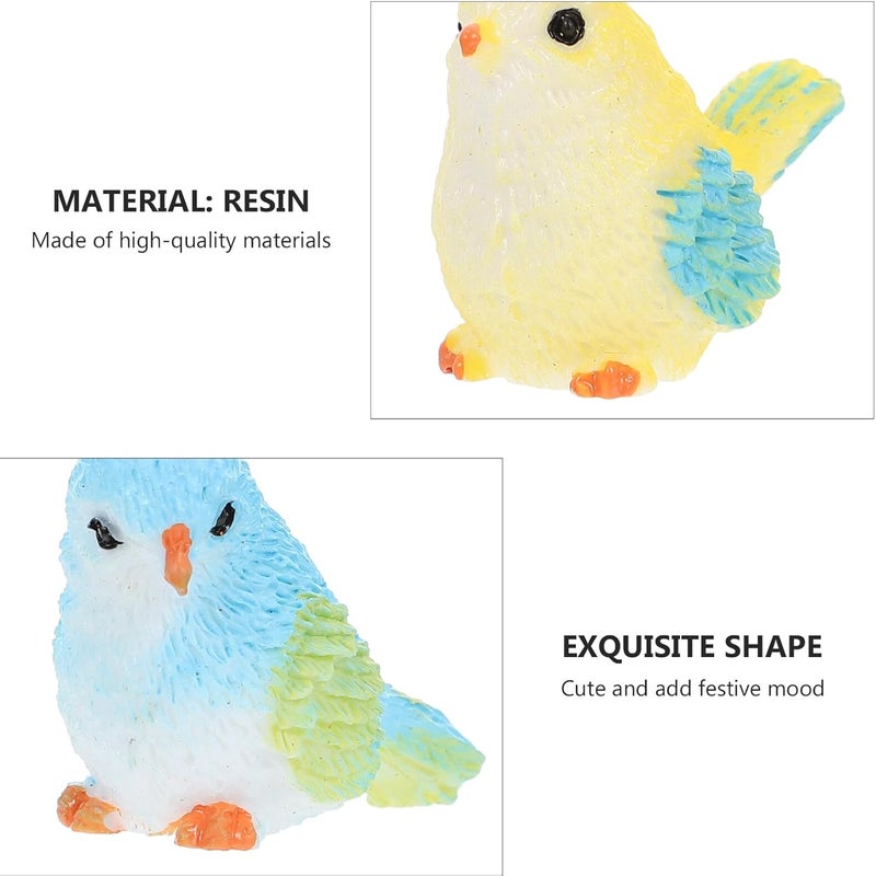 jojofuny 10pcs Resin Craft Bird Decor Miniature Simulation Birds Ornaments for Garden Micro-Landscape Succulent Plant Decorations Yellow and Blue Twisting Head Designs - Image 3