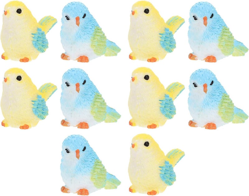 jojofuny 10pcs Resin Craft Bird Decor Miniature Simulation Birds Ornaments for Garden Micro-Landscape Succulent Plant Decorations Yellow and Blue Twisting Head Designs - Image 1