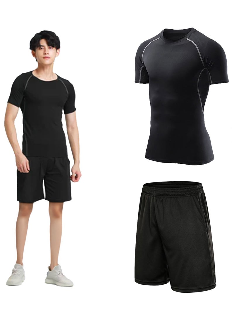 Men Compression Workout Suit Tights Shorts Workout Fitness Tracksiuts Sportswear Sets Outdoor Running Compression Suit - Image 1