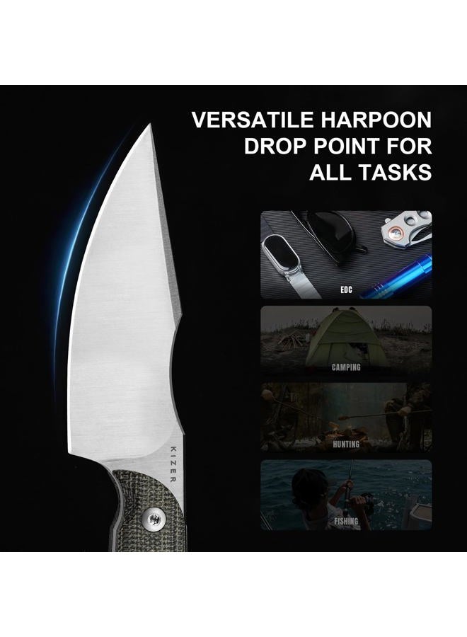 KIZER Mini Harpoon Fixed Blade Knife with Sheath, AEB-L Blade Hunting Knife with Micarta Handle, Camping Fixed Blade Small EDC knives for Hiking, Survival 1040SM2 - Image 5