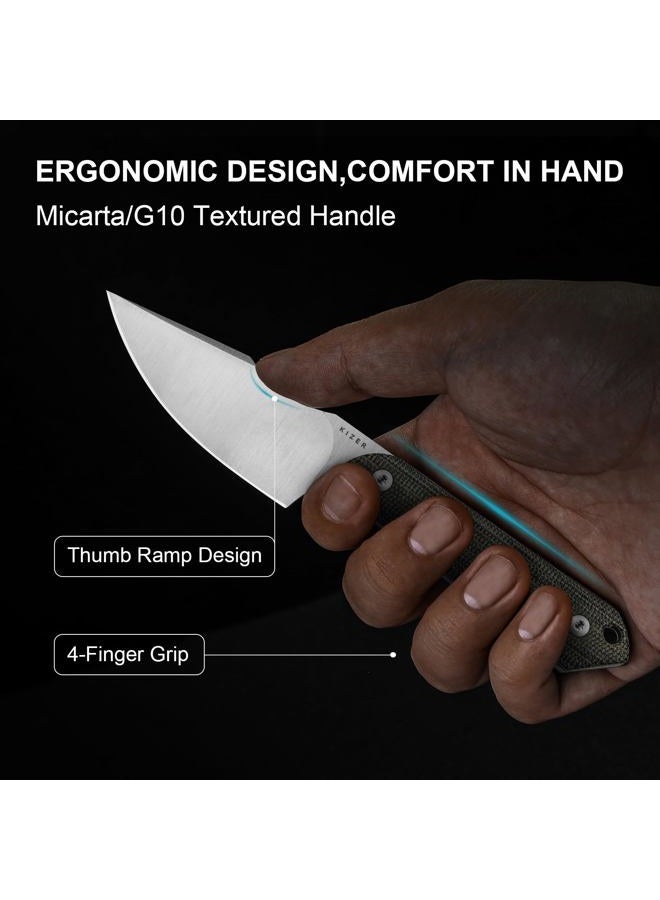 KIZER Mini Harpoon Fixed Blade Knife with Sheath, AEB-L Blade Hunting Knife with Micarta Handle, Camping Fixed Blade Small EDC knives for Hiking, Survival 1040SM2 - Image 3