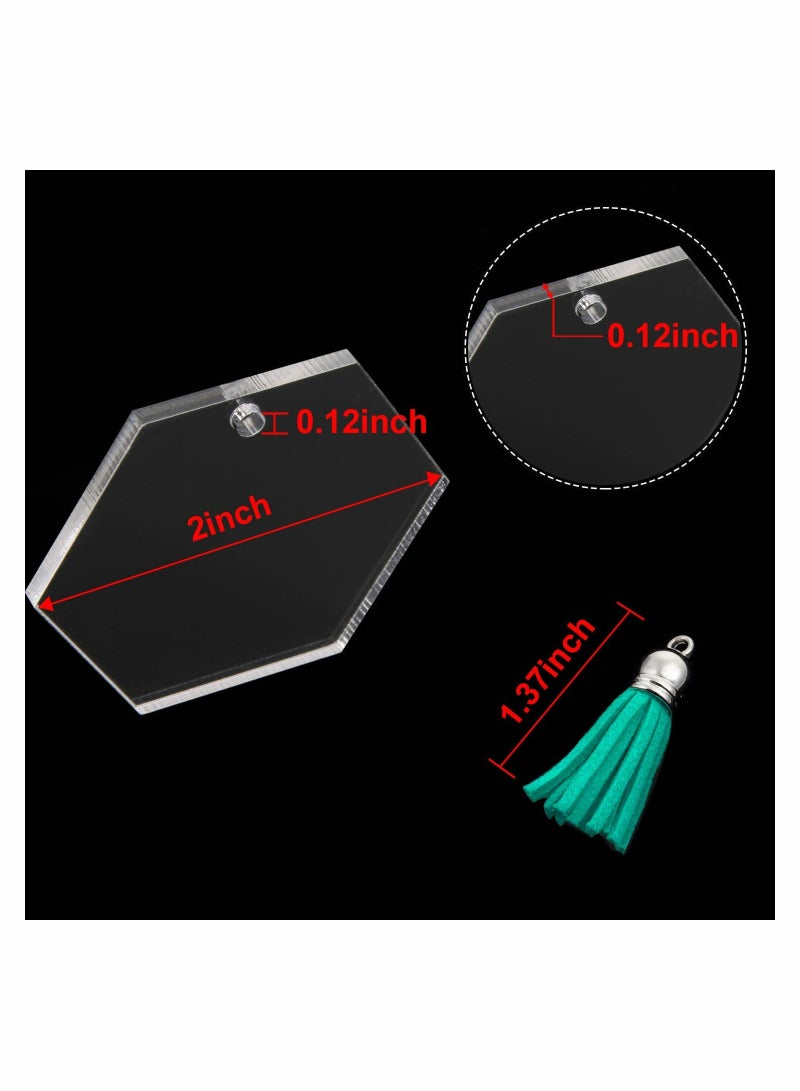 Excefore Acrylic Keychain Blanks, with Tassels Kit Bulk, Includes 30 Pcs Acrylic Clear Hexagon Disc (2 Inch), 30 Pcs Key Rings, 30 Pcs Jump Rings Chains and 30 Pcs Tassels for DIY Keychain Crafting  - Image 5