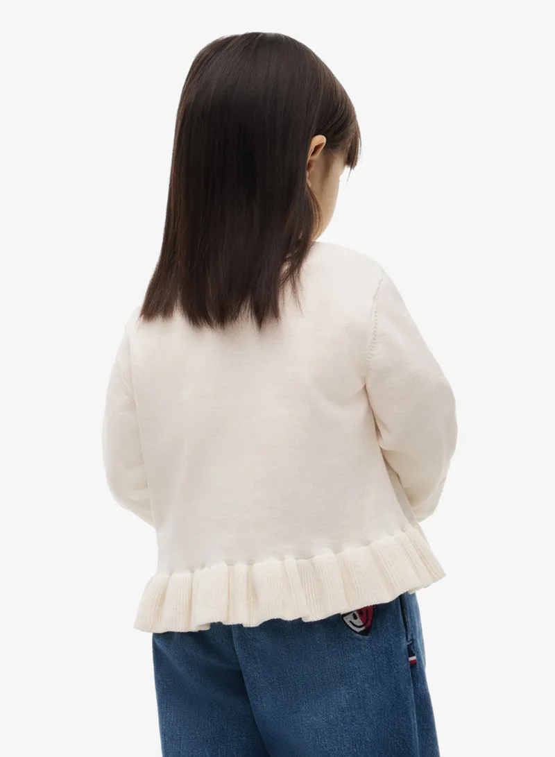 تومي هيلفيغر كارديغان بقصة واسعة وحافة كشكش وتطريز قلب