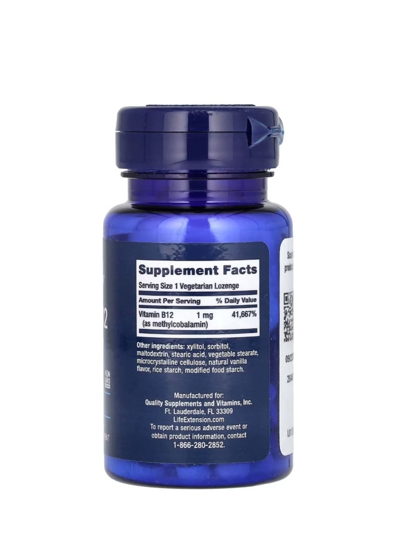Life Extension Vitamin B12 Methylcobalamin 1 mg 60 Vegetarian Lozenges - Image 2