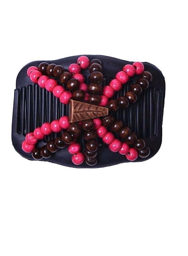 NIBEMINENT Wooden Beaded Hair Comb Black/Pink/Brown 10.3centimeter - Image 1