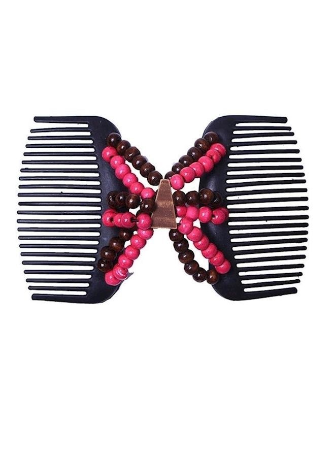 NIBEMINENT Wooden Beaded Hair Comb Black/Pink/Brown 10.3centimeter - Image 2