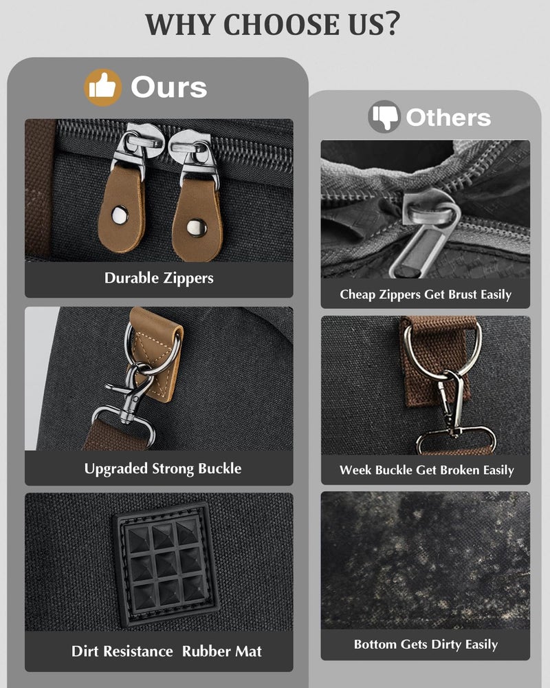 Gonex Canvas Duffle Bag for Travel, Expandable Water Resistant 60L Carry on Duffel Overnight Weekender Gym Bag with Wet Dry Separation Pocket & Suitcase Handle Sleeve, Dark Grey - Image 5