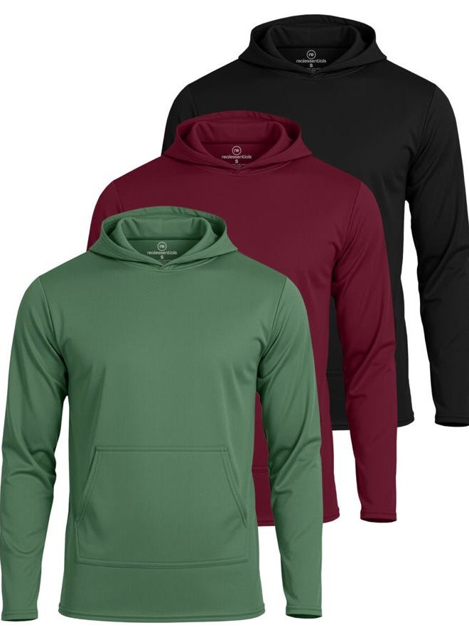REALESSENTIALS 3 Pack: Men s Mesh Quick Dry Fit Wicking Long Sleeve Active Athletic Hoodie Performance Hooded T Shirt Workout Running Fitness Gym Sports Fishing Casual Sweatshirt UPF Outdoor Hiking-Set 4, X-Large - Image 1