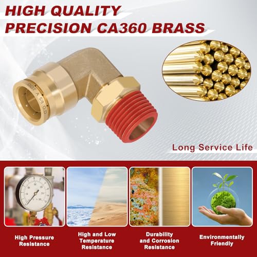 Boeray 58 Quick Push to Connect Fittings Brass 90 Degree Union Swivel Elbow Joint DOT Approved 58 Tube OD x 12 NPT Thread Air Brake Line Adapter Air Suspension Kit for Car Truck Trailers 5pcs - Image 3