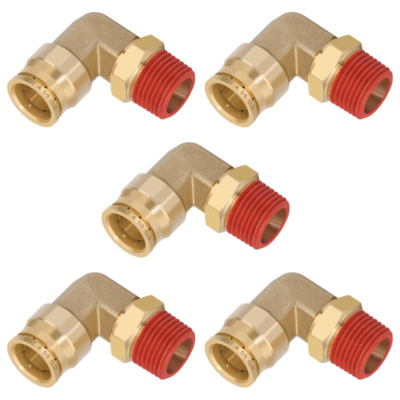 Boeray 58 Quick Push to Connect Fittings Brass 90 Degree Union Swivel Elbow Joint DOT Approved 58 Tube OD x 12 NPT Thread Air Brake Line Adapter Air Suspension Kit for Car Truck Trailers 5pcs - Image 2