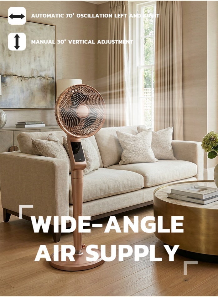 Vmax 12 Inches 9-Speed Luxury Pedestal Fan with Wireless Remote – 70° Automatic Oscillation, Ultra-Quiet Copper Motor & Smart Timer – Rose Gold High-Velocity Air Circulator - Image 4