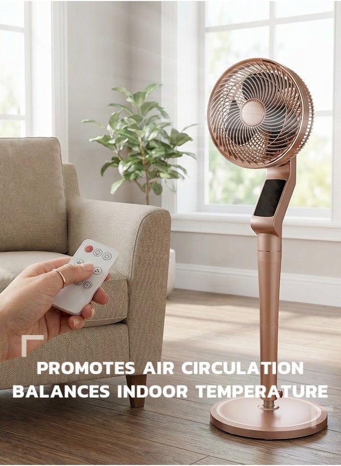 Vmax 12 Inches 9-Speed Luxury Pedestal Fan with Wireless Remote – 70° Automatic Oscillation, Ultra-Quiet Copper Motor & Smart Timer – Rose Gold High-Velocity Air Circulator - Image 2