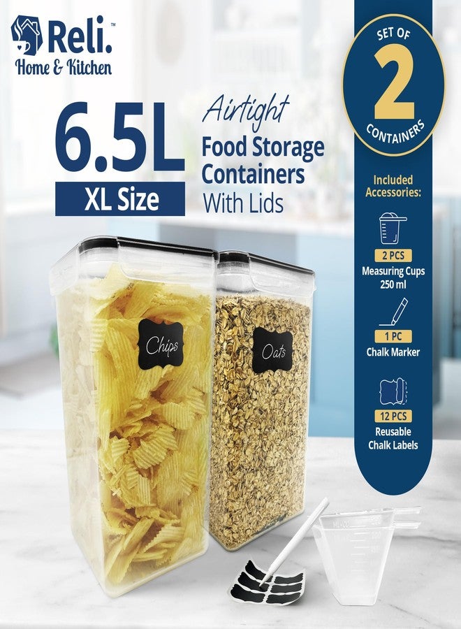 Reli. 6.5L Airtight Food Storage Containers with Lids (2 Sets) | Kitchen Organizers and Storage Containers, Pantry Organizers | BPA Free Plastic XL Set w/ 2 Measuring Cups, 12 Labels, Pen - Image 2