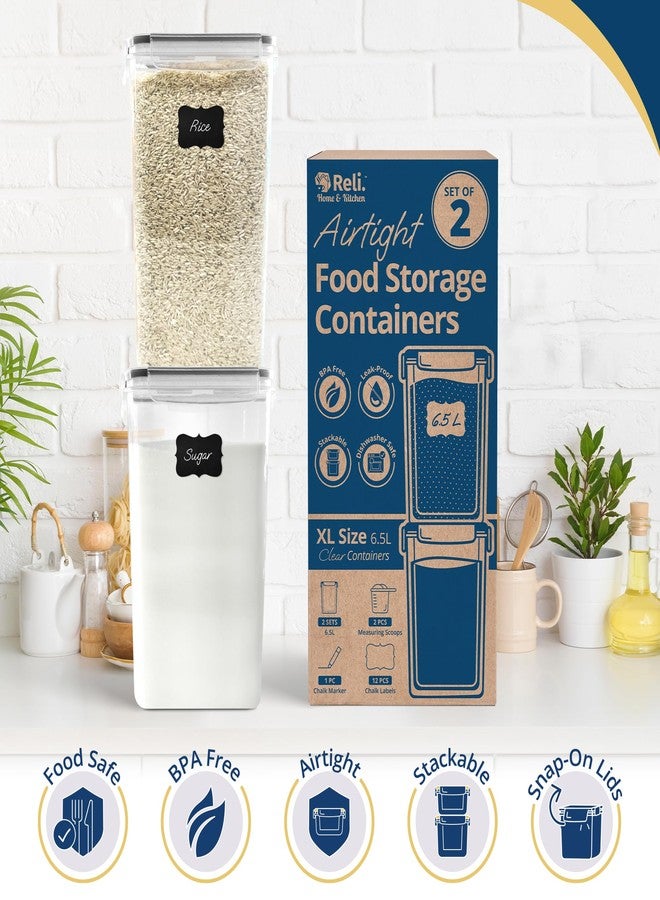 Reli. 6.5L Airtight Food Storage Containers with Lids (2 Sets) | Kitchen Organizers and Storage Containers, Pantry Organizers | BPA Free Plastic XL Set w/ 2 Measuring Cups, 12 Labels, Pen - Image 4