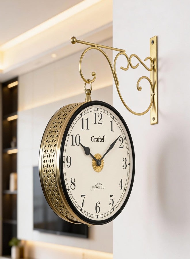 CRAFTEL Double Sided Station Wall Clock Multi-Layer Electroplated | Both Side Numerals | Handcrafted Brass Body Aluminum Dial | Dial - 8 Inches, Shiny Gold | 365 Days Warranty - Image 1
