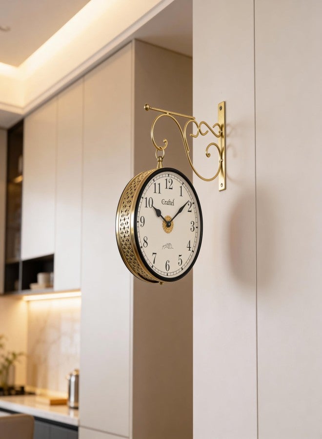 CRAFTEL Double Sided Station Wall Clock Multi-Layer Electroplated | Both Side Numerals | Handcrafted Brass Body Aluminum Dial | Dial - 8 Inches, Shiny Gold | 365 Days Warranty - Image 3